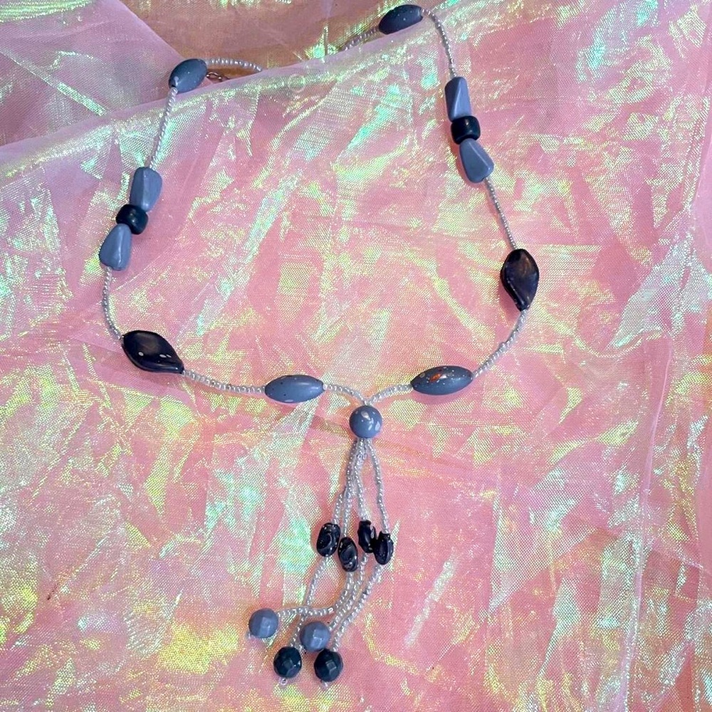 Vintage Beaded Blue Lariat Necklace